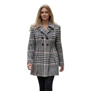 Marvin Richards Wool
Blend Houndstooth
Coat Pink Black Double Breasted Medium